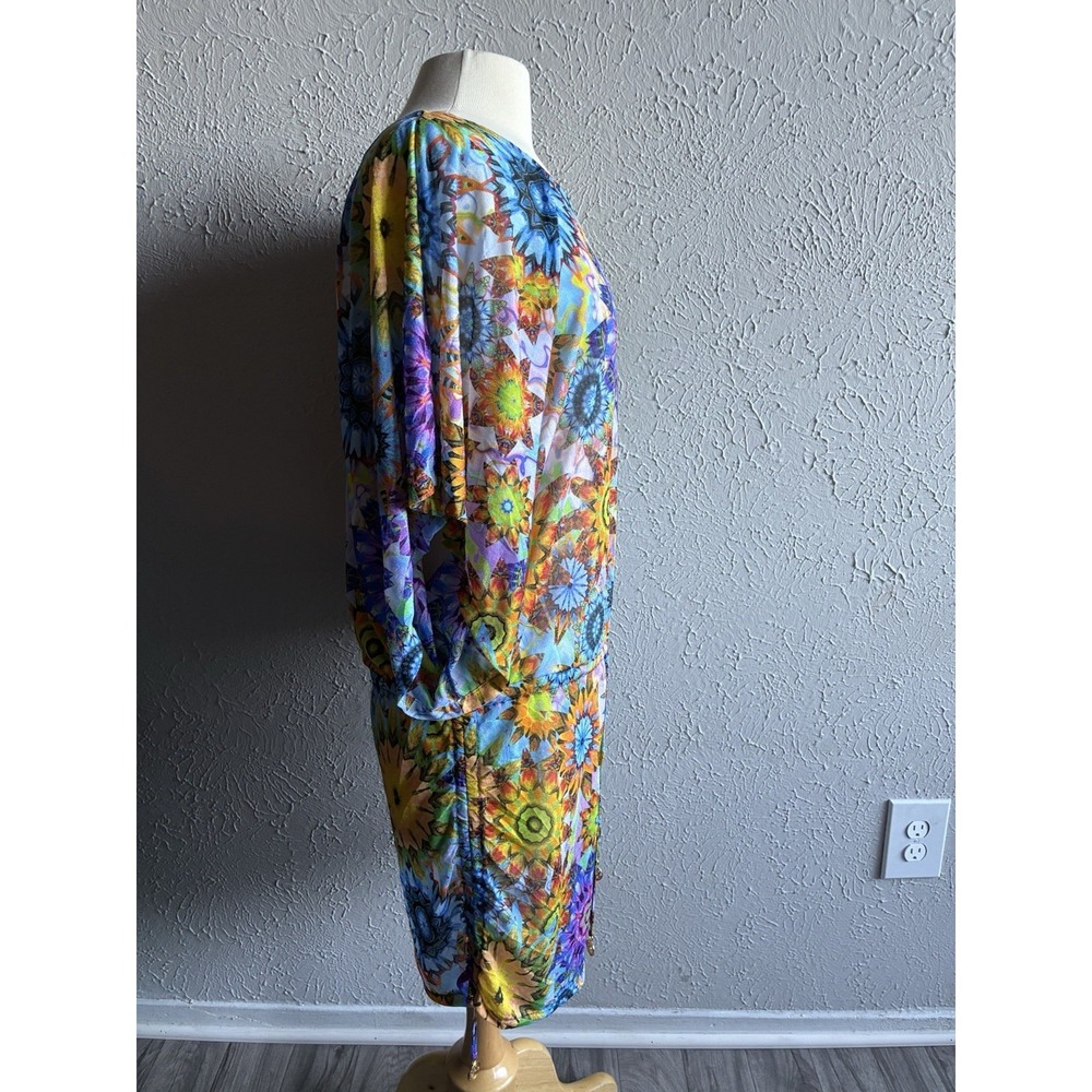 Luli Fama Medium Kaleidoscope Print Batwing Swim Cover Up Resort Tunic - Picture 11 of 16